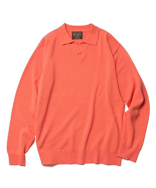 MROLIVE / LINEN & COTTON YERN KNIT / L/S SKIPPER POLO SHIRT