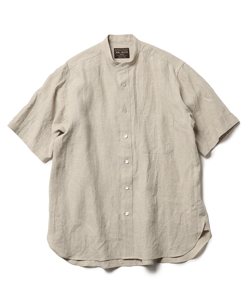 MR.OLIVE / FRENCH LINEN CLOTH / BAND COLLAR S/S SHIRT