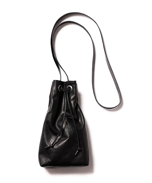 WATER PROOF LIGHT LEATHER / DRAWSTRING MINI SHOULDER BAG