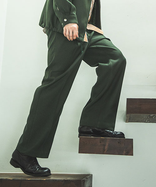 RETRO POLYESTER TWILL / EASY TWO PLEATS STA-PREST WIDE PANTS