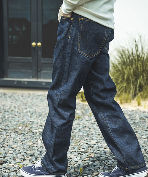 15oz OLD SELVAGE DENIM / WASHED RELAX TAPERED JEANS