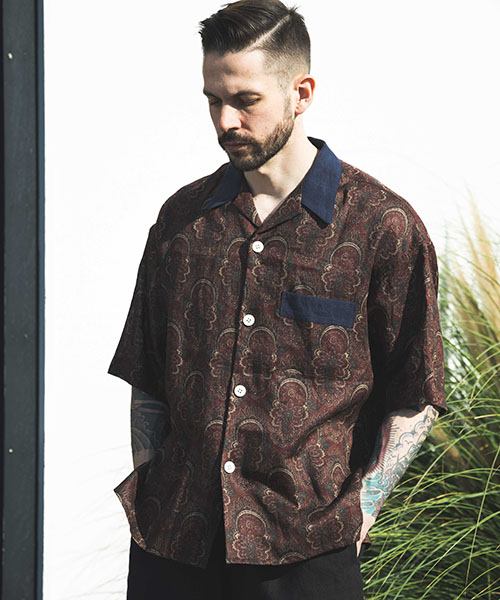 PAISLEY LINEN / CLASSIC OPEN COLLAR SHIRT