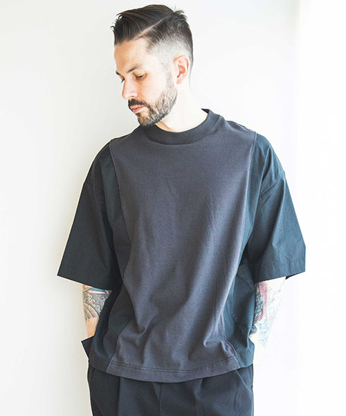 MIX MATERIAL  / S/S CREW NECK SHIRT